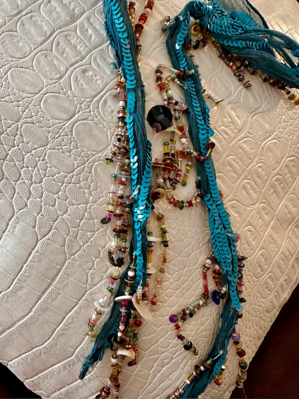 Vintage Chan Luu Silk Chiffon Skinny Scarf with Multifaceted Beads and Sequins - Picture 3 of 5